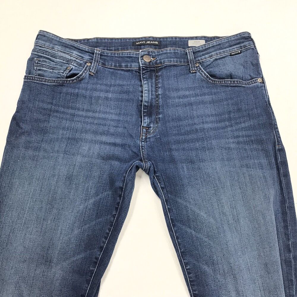 MAVI Zach Jeans Men 38x32 Straight Regular Fit Stretch Whisker Wash Blue Denim - Picture 3 of 16